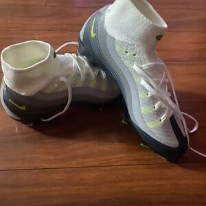 Nike Kids' White and Gray Sneakers with Neon Accents